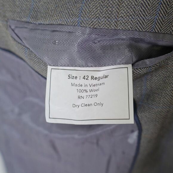 Joseph Feiss Gold Tweed Wool‎ Gray Patchwork Herringbone Tan Blue Windowpane 44R - Picture 9 of 12